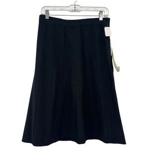 NEW St John Black Santana Knit Fit n Flare Pleated Business Wear Skirt Size 10
